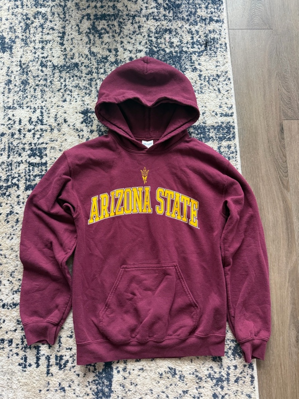 Gildan Maroon Hooded Sweatshirt with Yellow Arizona State Text